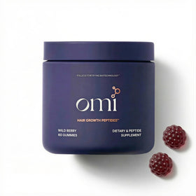 OMI WELLBEAUTY front packaging showing wild berry gummies and award badges for trust