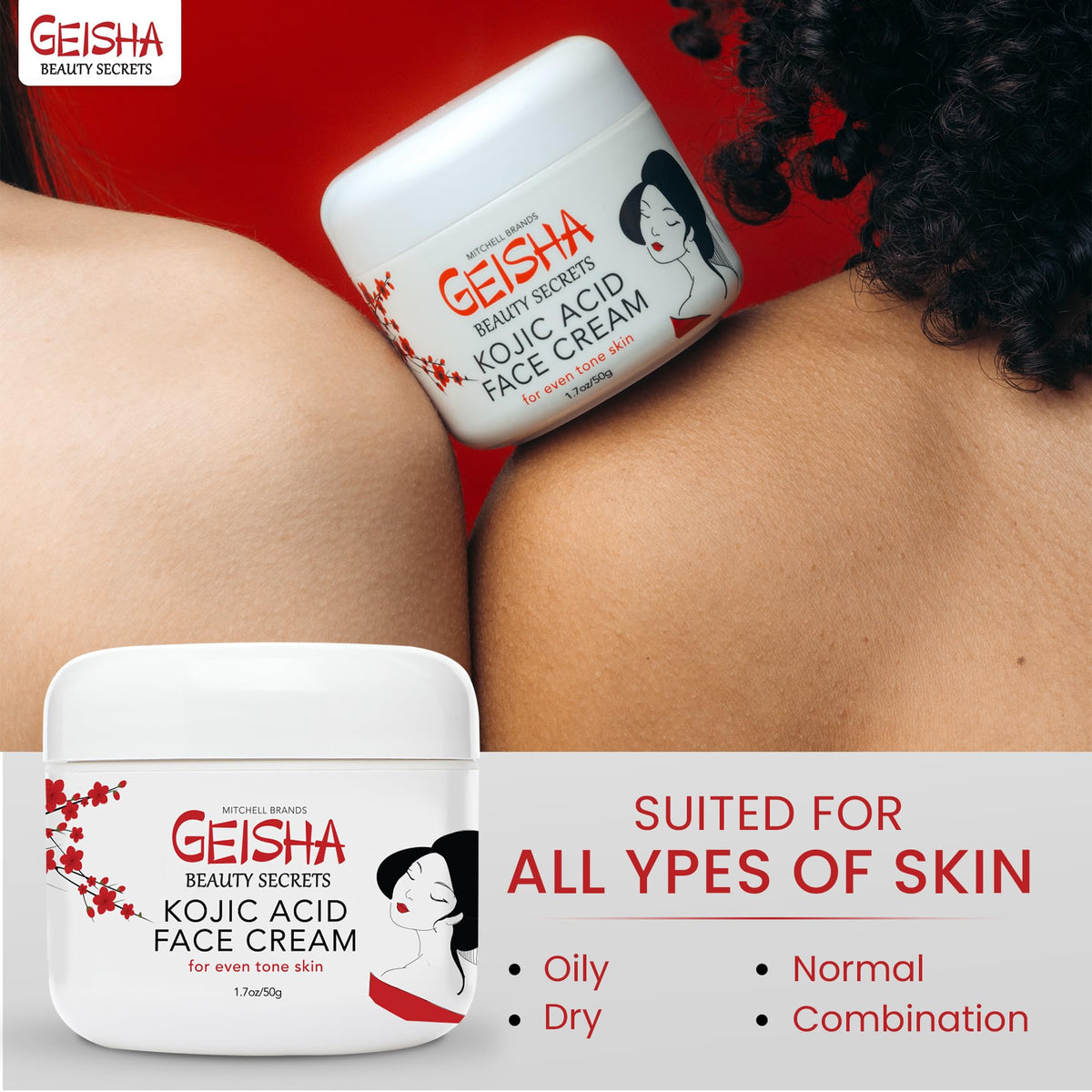 OMIC Geisha Cream used on knee demonstrating targeted brightening
