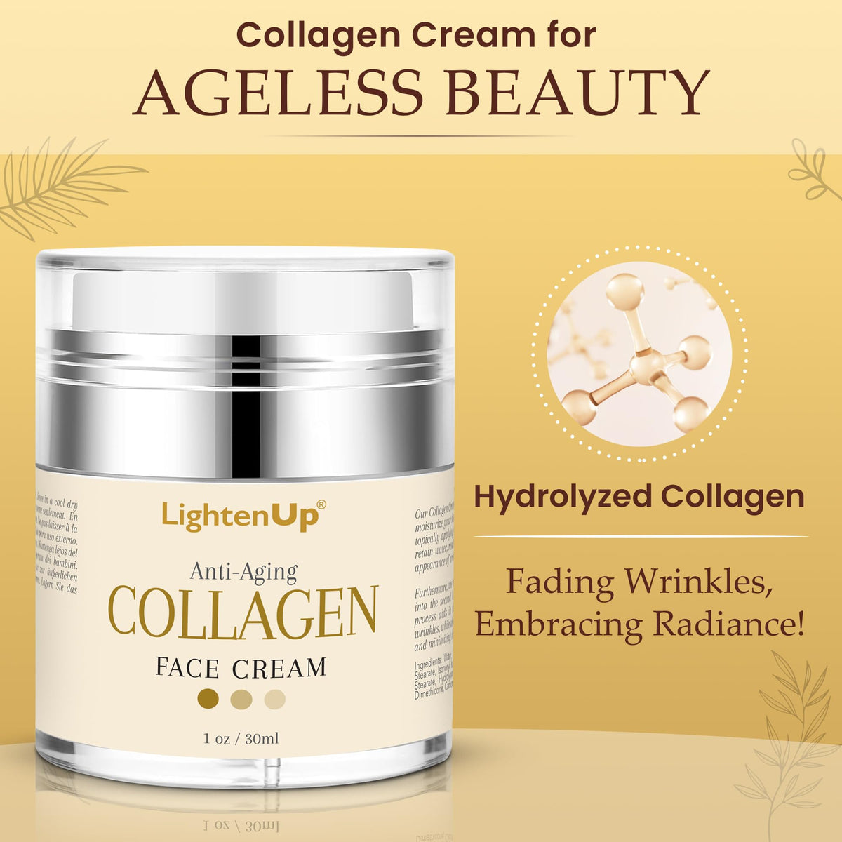 OMIC Lighten-Up collagen peptides graphic highlighting firming support
