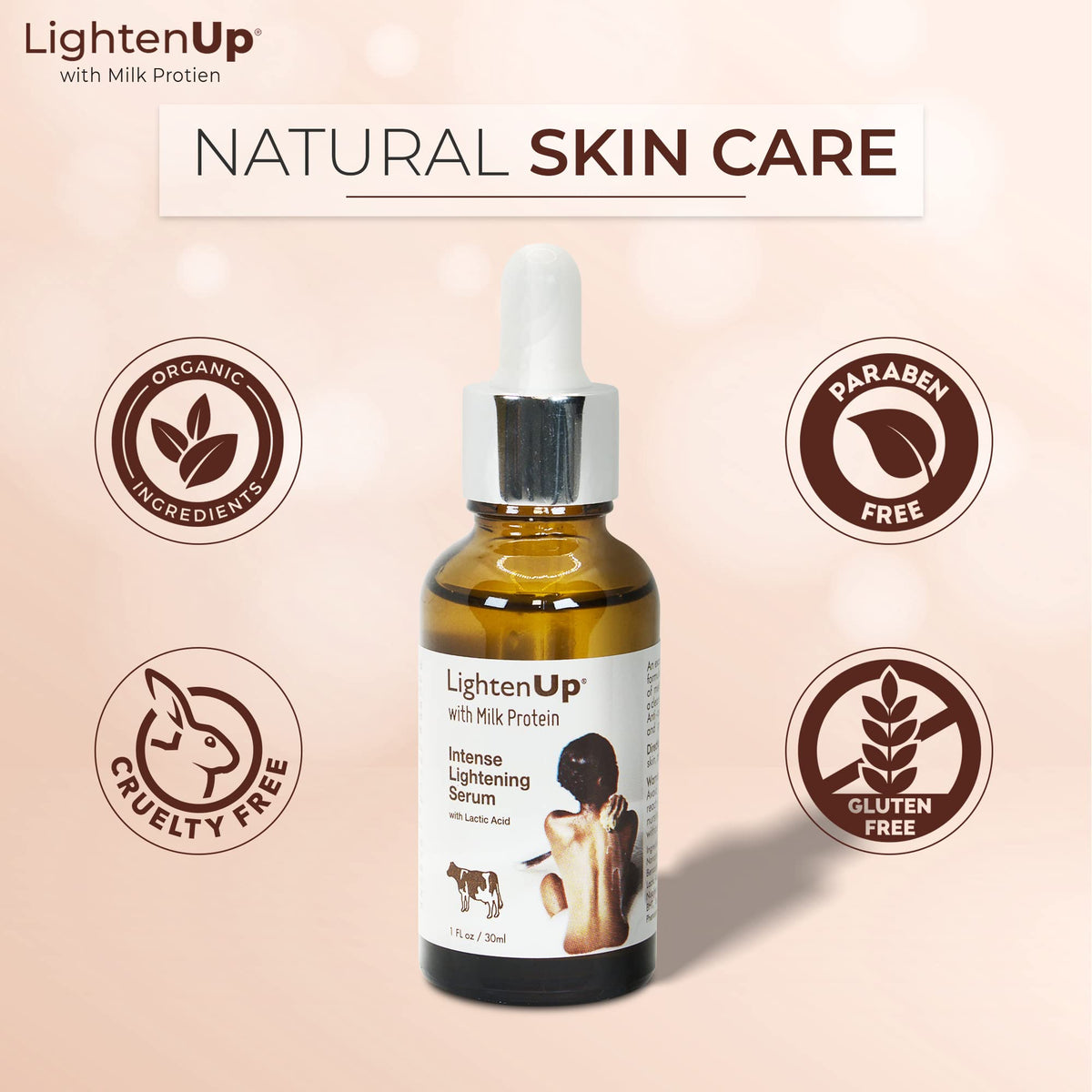 OMIC Lighten-Up bottle on bathroom shelf lifestyle shot suggesting daily routine benefit