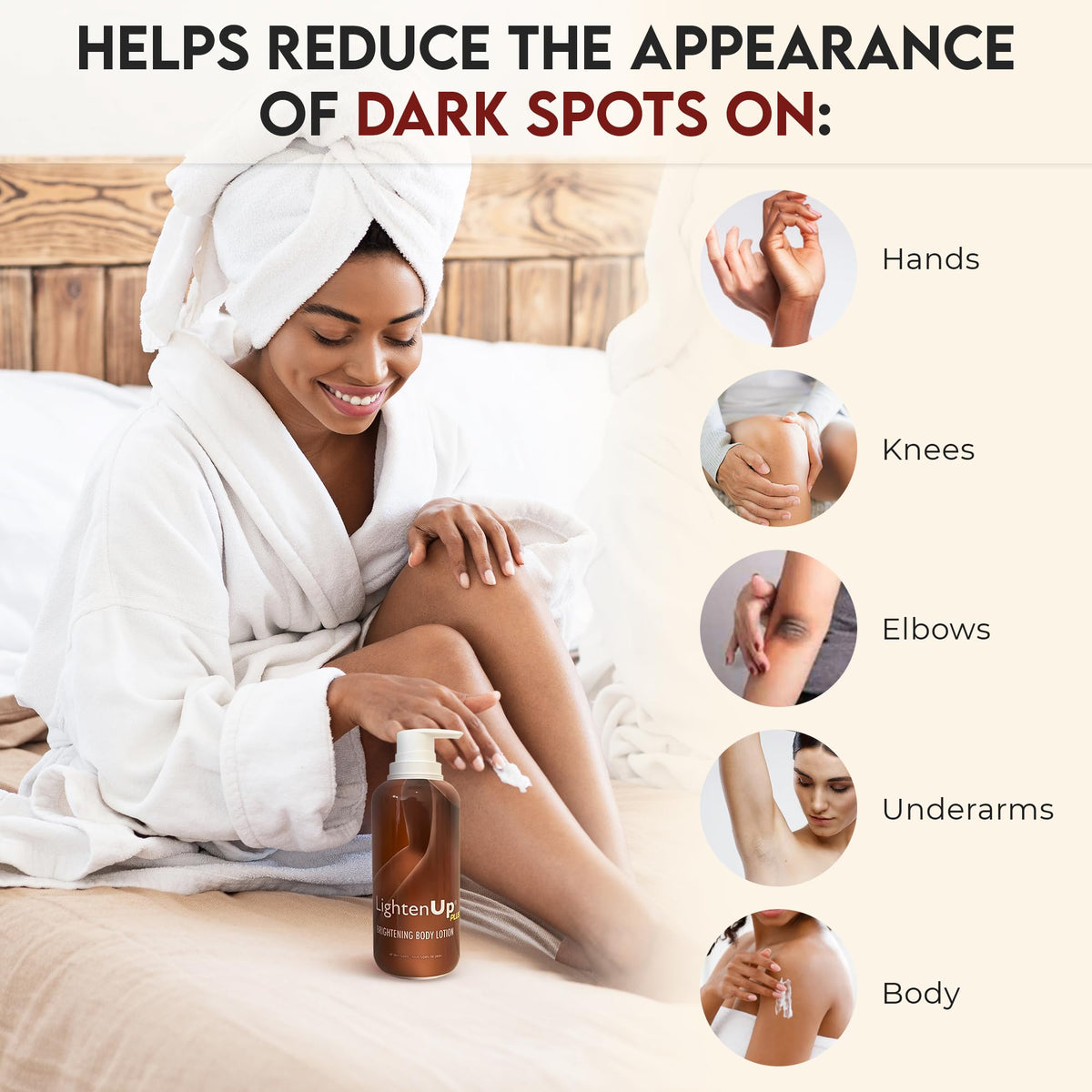 OMIC Lighten-Up shea butter and castor oil ingredients displayed, emphasizing nourishing benefits