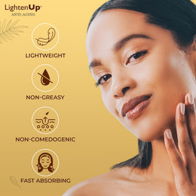 OMIC Lighten-Up lifestyle photo applying cream to face and neck for daily use