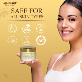 OMIC Lighten-Up open jar close-up of cream texture offering visible moisturizing benefit