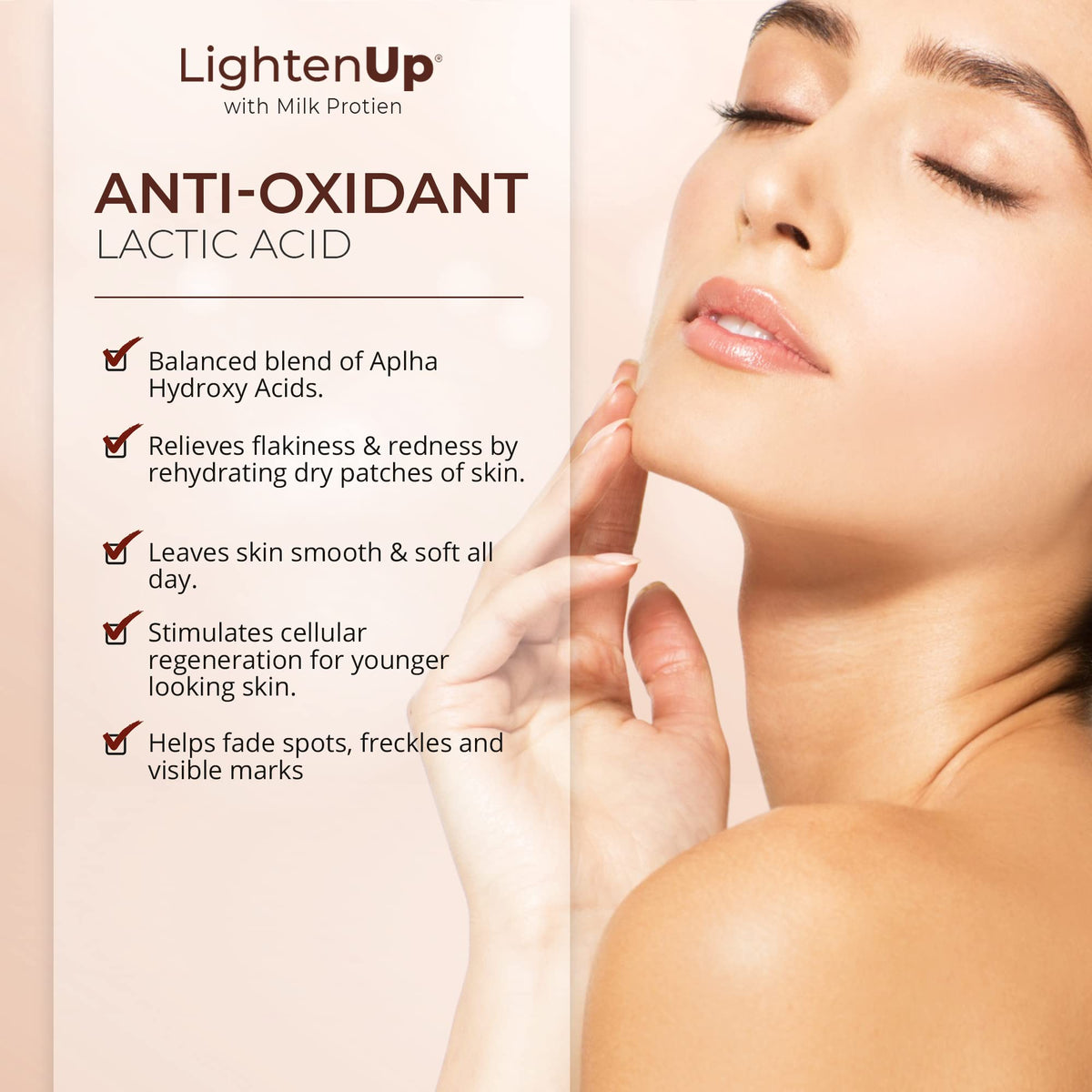 OMIC Lighten-Up applying serum to cheek demonstrating smooth glide and even coverage