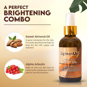 OMIC Lighten-Up ingredients showing shea butter and almond oil for deep hydration