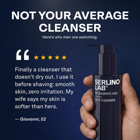Omnis Uomo bottle on bathroom counter in routine setting for daily grooming simplicity