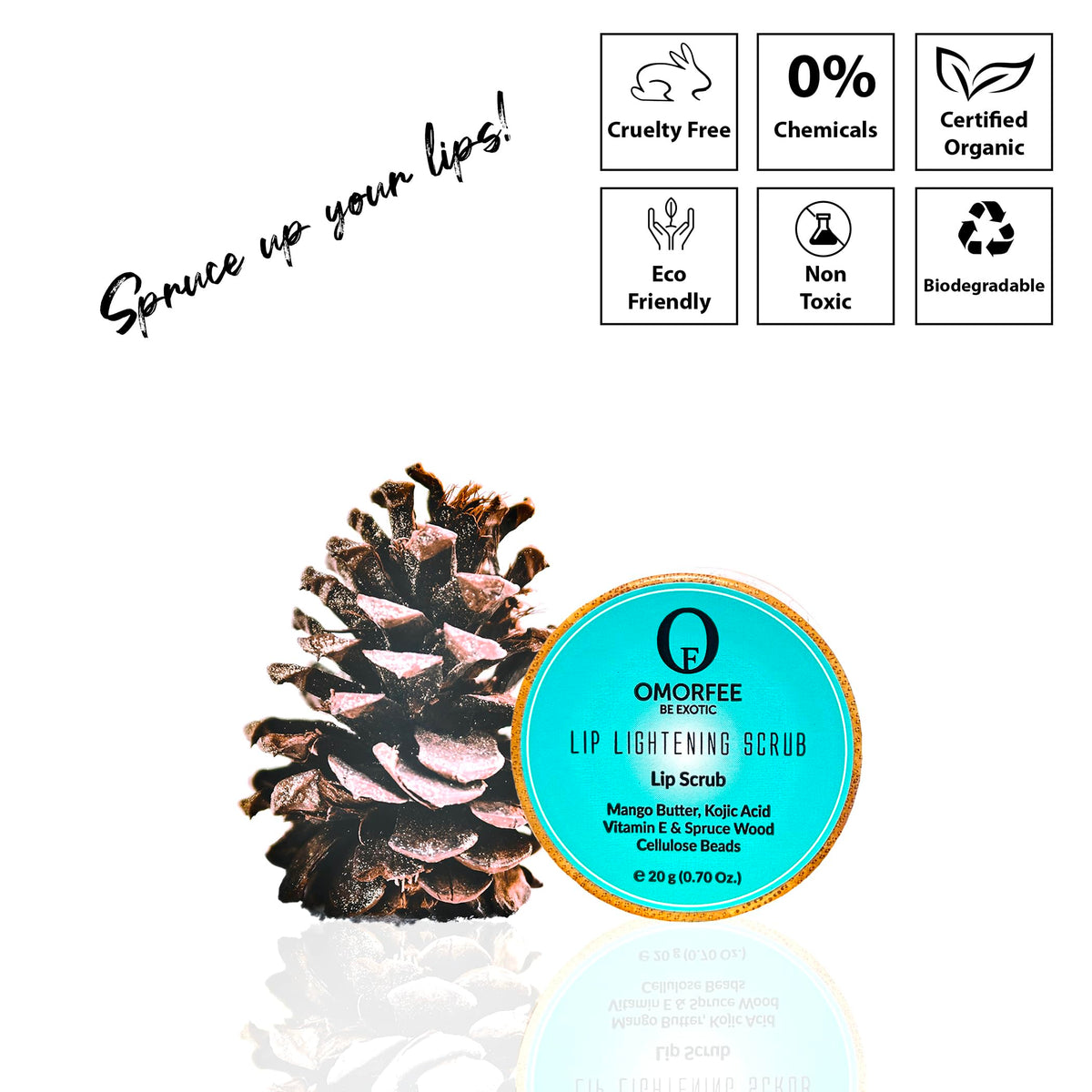 OMORFEE label close-up showing ingredient transparency and quality benefit