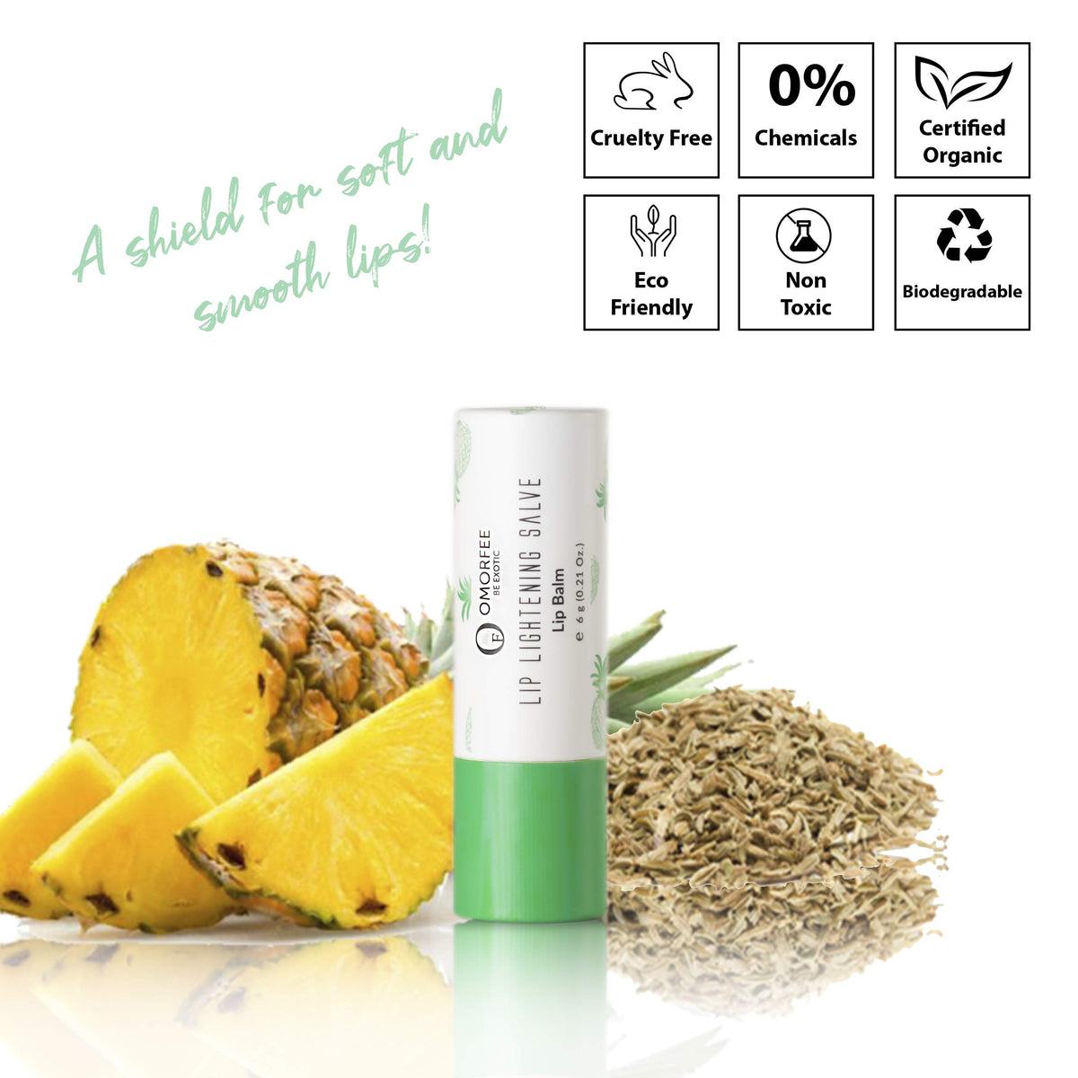 Omorfee lip stick held in hand showing scale, emphasizes travel-friendly size