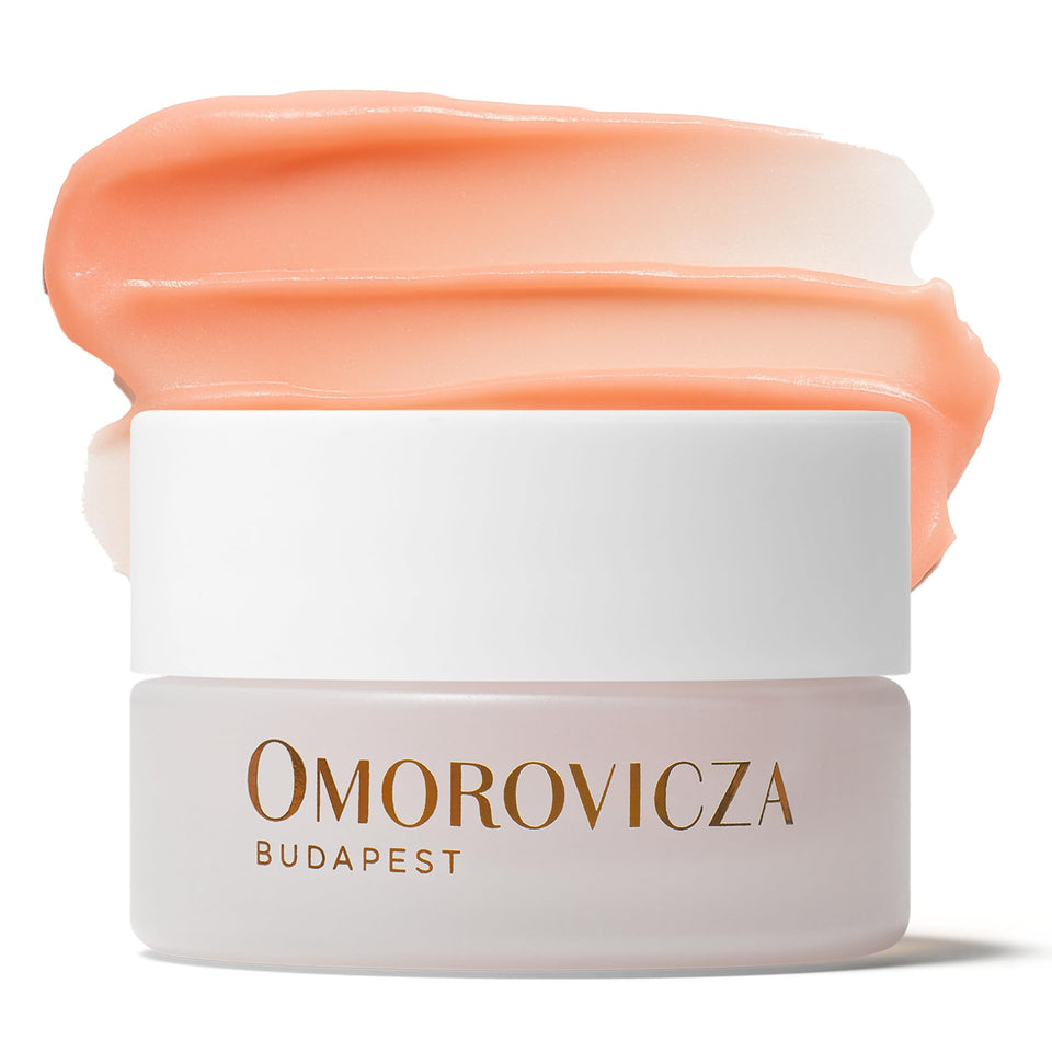 Omorovicza lip balm front packaging showing jar and hydrating benefit