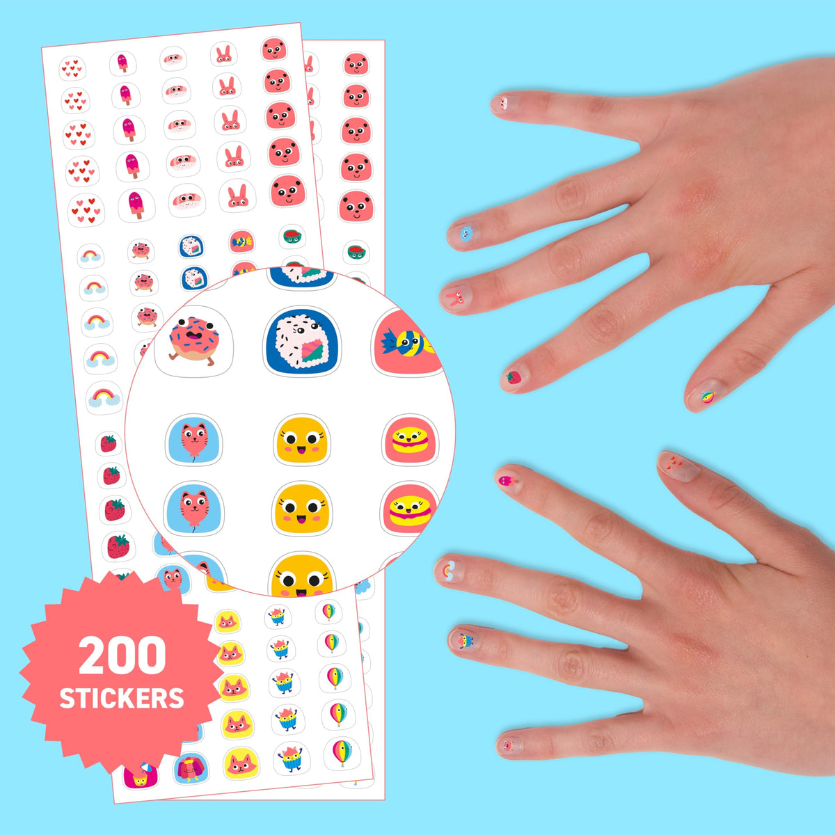 Omy close-up of sticker sheet detail highlighting bright durable prints
