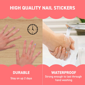 Omy finished kawaii nails on hands showing colorful playful designs