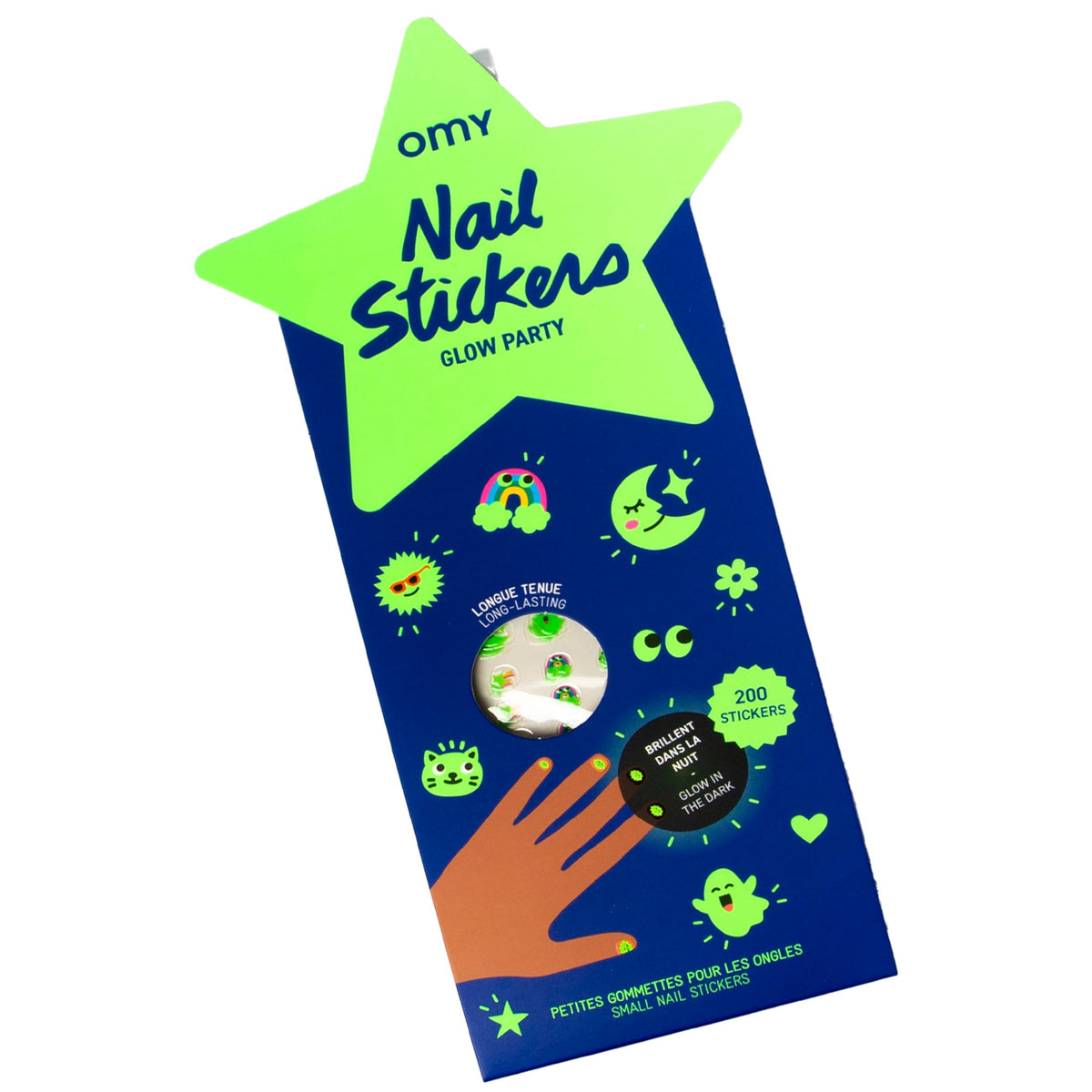 Omy front packaging showing 200 stickers and fun designs for easy selection