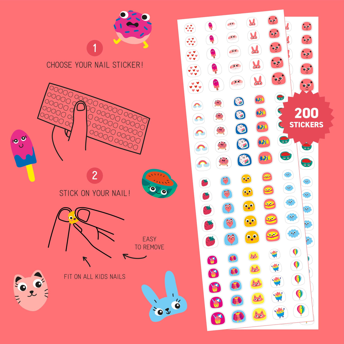 Omy girl applying a kawaii nail sticker quickly for easy results