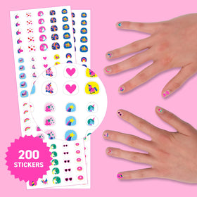 Omy close-up of sticker sheet showing bright designs and detail