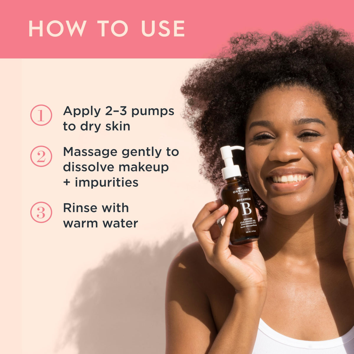 One Love Organics removing makeup on face to show effective cleansing