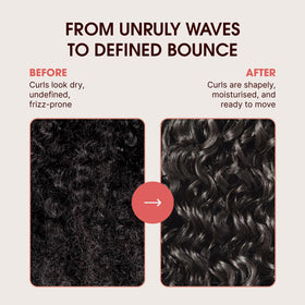 One 'n Only being applied to damp hair to define curls and reduce frizz benefit