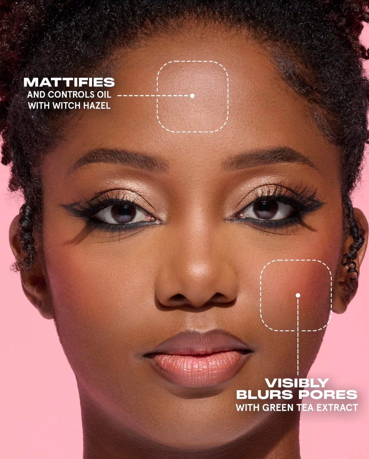 One Size skin close-up showing blurred pores and matte finish after application