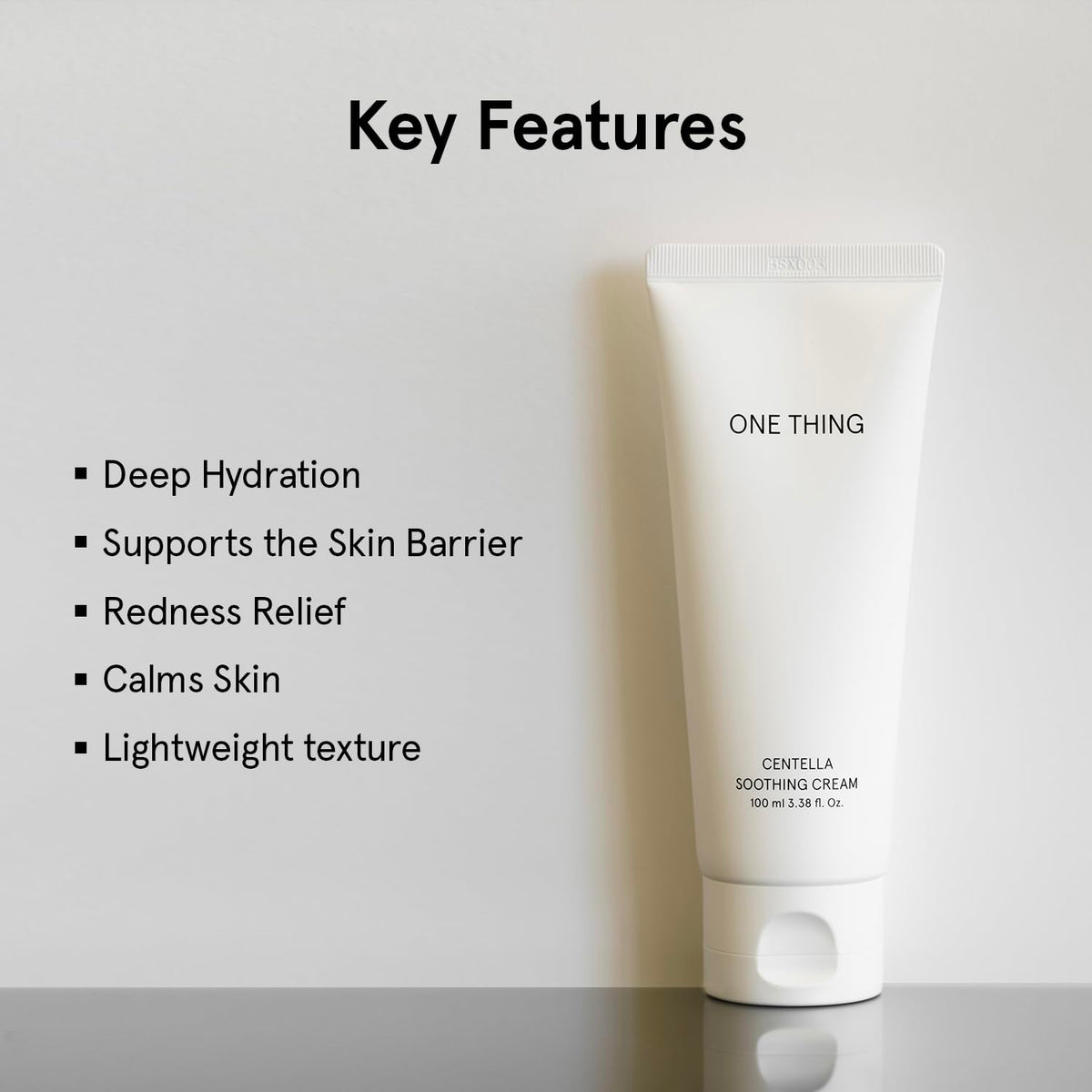 ONE THING centella leaf beside jar highlighting soothing botanical extract