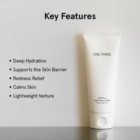 ONE THING centella leaf beside jar highlighting soothing botanical extract