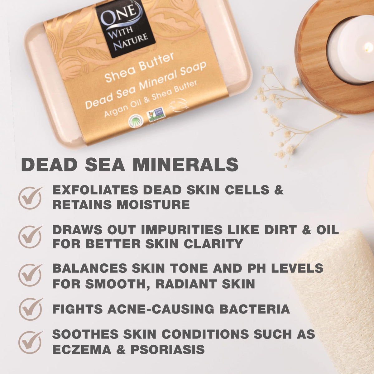 One With Nature close-up of soap texture highlighting mineral salt exfoliant