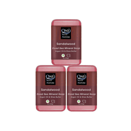 One With Nature front packaging showing three 4oz soap bars and mineral benefits