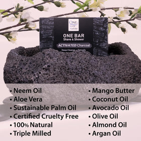 One With Nature close-up of charcoal texture highlighting gentle cleansing