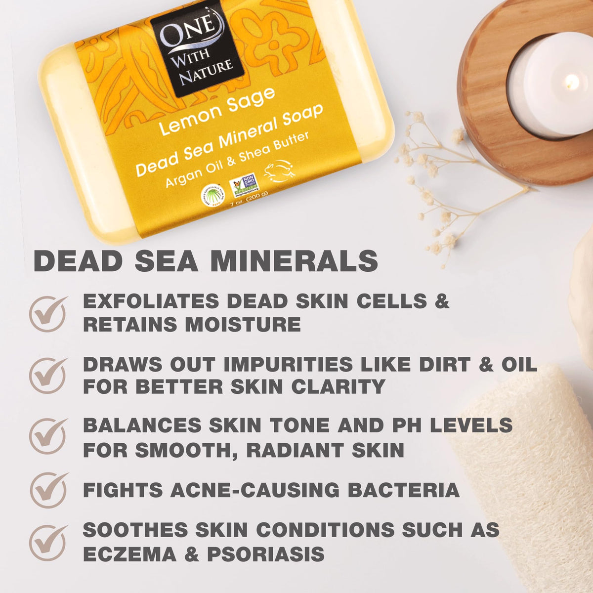 One With Nature soap texture close-up highlighting mineral salt exfoliation
