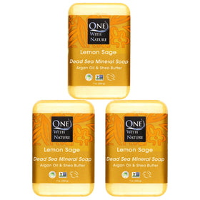 One With Nature soap front packaging showing trio and natural benefits