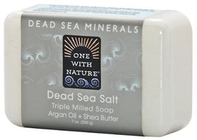 One With Nature soap close-up of salt and shea butter texture, shows gentle exfoliation