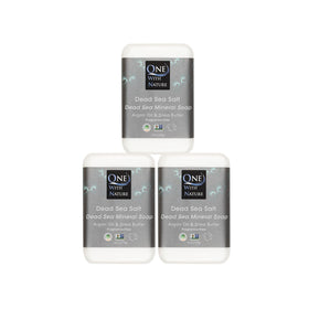 One With Nature front packaging showing three unscented mineral soap bars benefits gentle cleansing