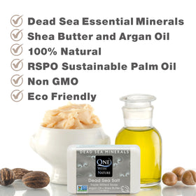 One With Nature soap bar in hand displaying 4 oz size and easy grip for everyday use