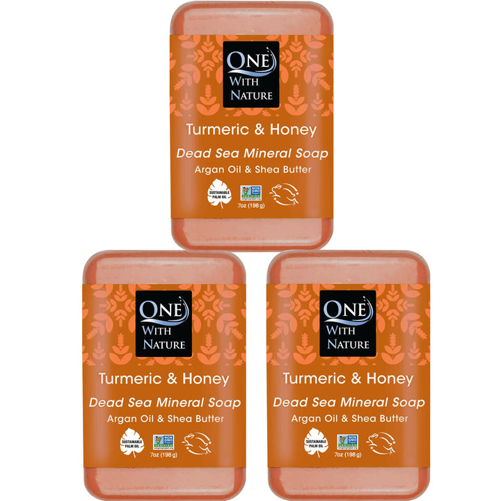 One With Nature soap front packaging showing three 7oz bars and eco-friendly box