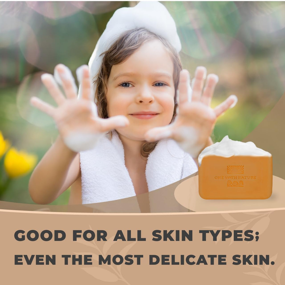 One With Nature soap label focused on ingredients list and natural formulation