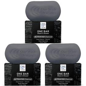 One With Nature front packaging three-pack showing charcoal bar benefits