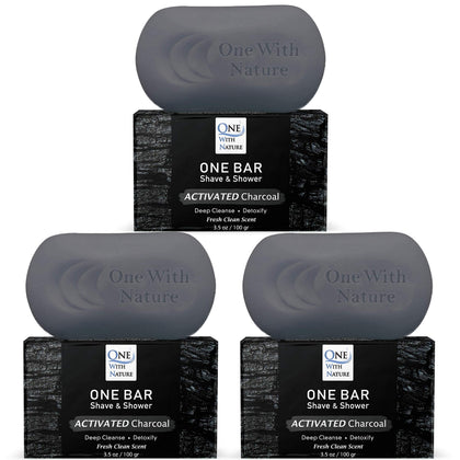 One With Nature front packaging three-pack showing charcoal bar benefits