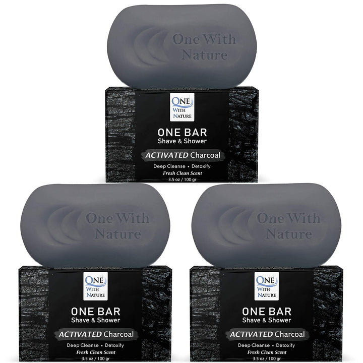 One With Nature front packaging three-pack showing charcoal bar benefits