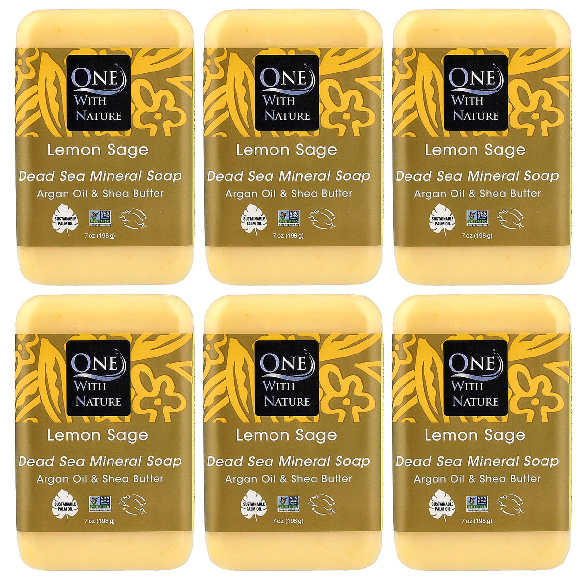 One With Nature front packaging showing six Lemon Sage bars and natural sourcing benefit