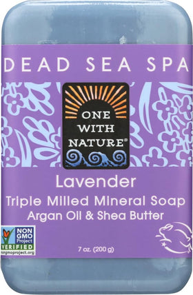 One With Nature lavender packaging front showing six bars and product branding benefit lasting supply