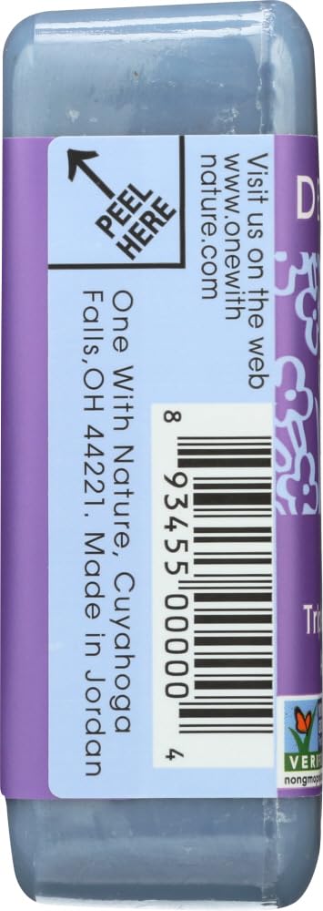 One With Nature soap close texture showing triple-milled surface and creamy lather benefit smooth cleansing