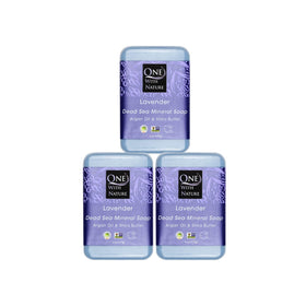 One With Nature front packaging showing three lavender soap bars and product name benefit