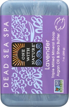 One With Nature soap in hand producing lather benefit gentle exfoliation and easy rinsing