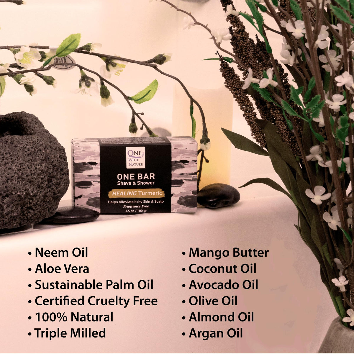 One With Nature close-up of bar texture highlighting natural, moisturizing oils
