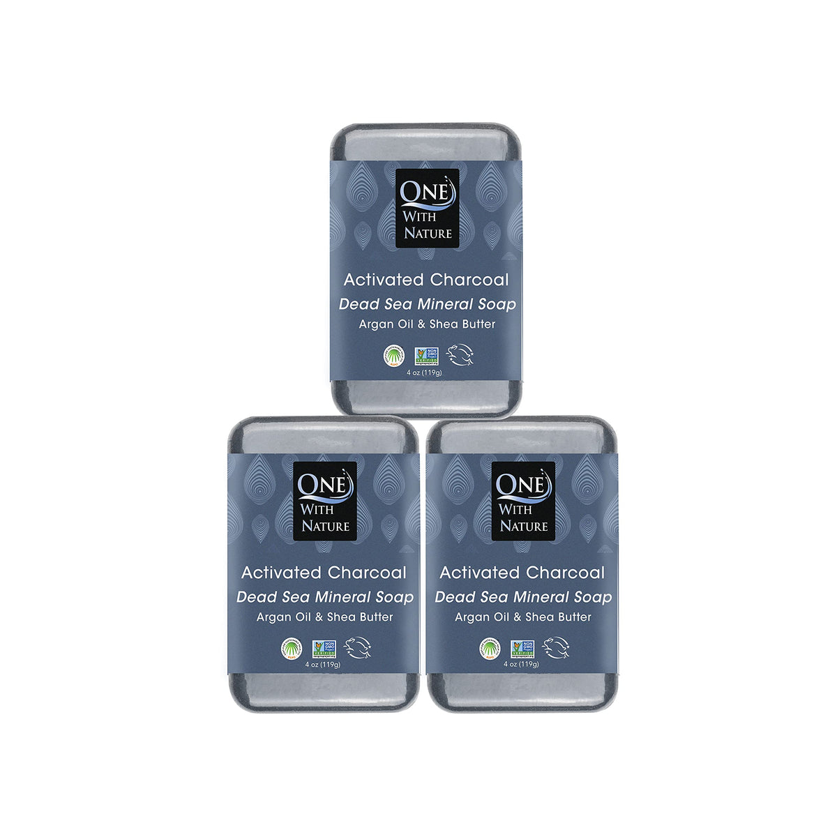 One With Nature three-bar pack front view showing variety and travel-friendly size