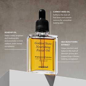 Onekind ingredients flatlay with rosehip and sea buckthorn showing botanical sources