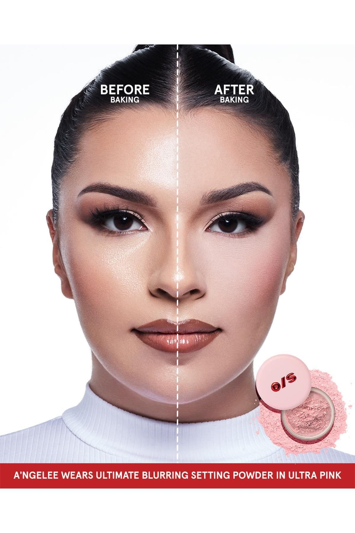ONE/SIZE close-up of finely milled Ultra Pink powder highlighting silky texture