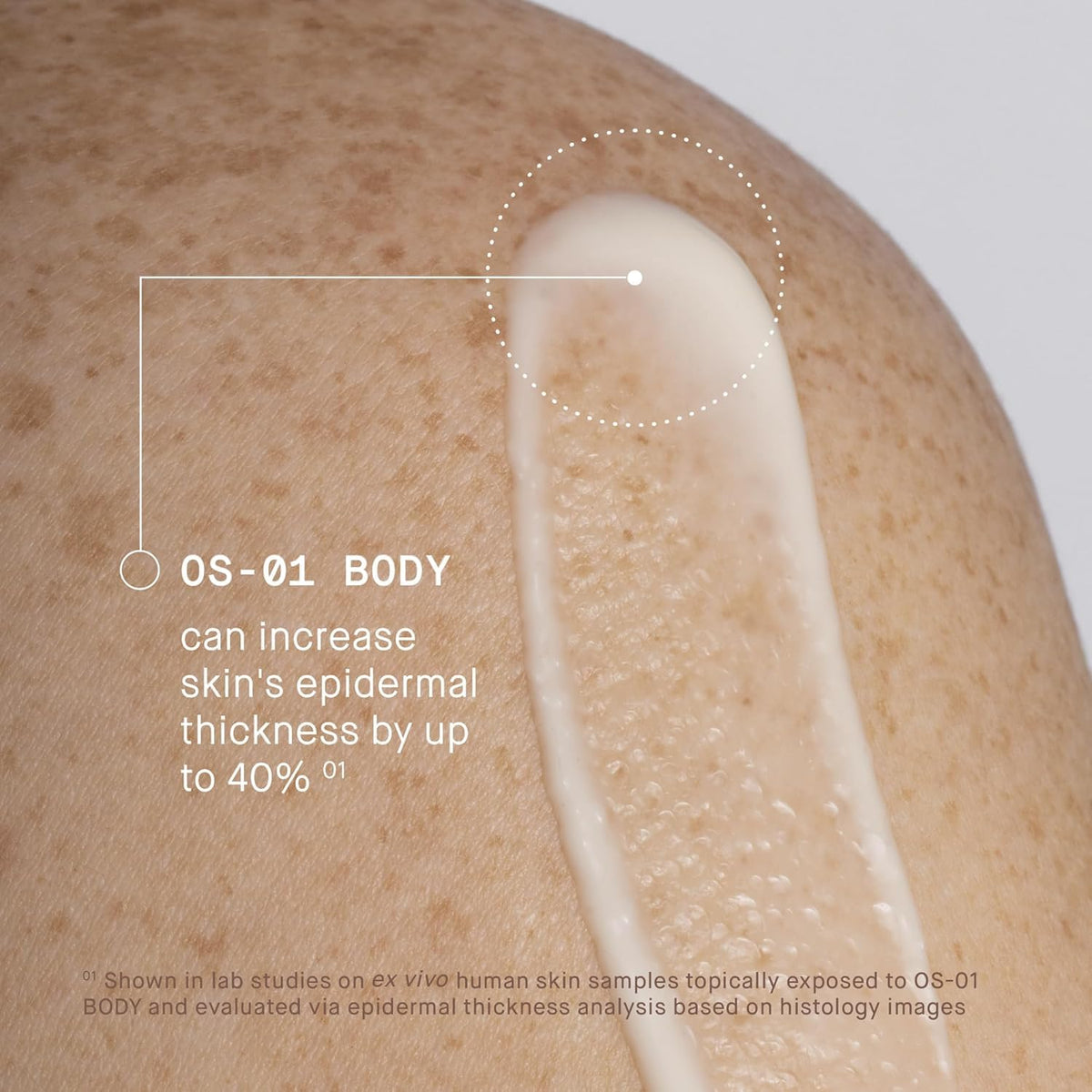 oneskin BODY bottle next to hand for scale showing generous travel volume