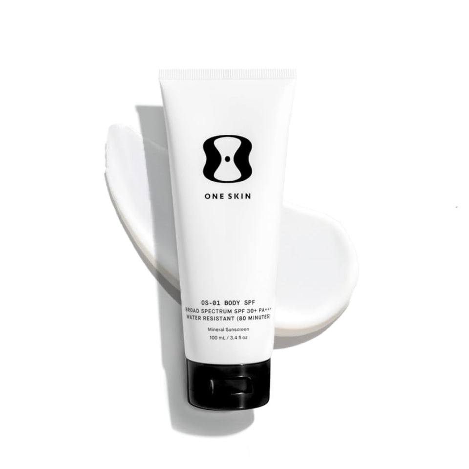 oneskin body front packaging showing SPF 30 protection and peptide benefits
