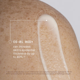 oneskin bottle next to hand for scale, showing 60 mL size and contents