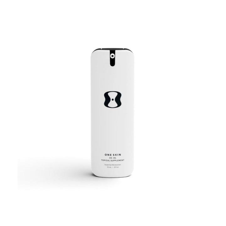 oneskin front packaging showing compact 15 mL size and clean design, conveys easy travel use