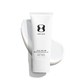 oneskin front packaging showing SPF bottle and clean design benefit of clarity